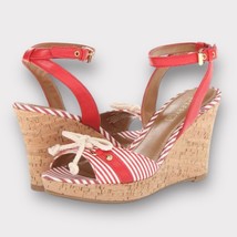 NWOT SPERRY TOP-SIDER PortSea Women&#39;s 8.5 Red White Nautical Wedge Sandals - £25.37 GBP
