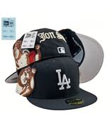 Los Angeles Dodgers Fitted Cap 59FIFTY Baseball Hat Flat Brim Hat Black - $49.00