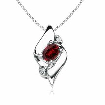 ANGARA 4x3mm Natural Garnet and Diamond Pendant Necklace in Silver for Women - £110.48 GBP+