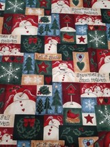 Christmas Fabric, Snowman Squares 1 yard, Cotton Holiday Crafts &amp; Masks - £6.28 GBP