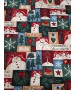 Christmas Fabric, Snowman Squares 1 yard, Cotton Holiday Crafts &amp; Masks - £6.82 GBP