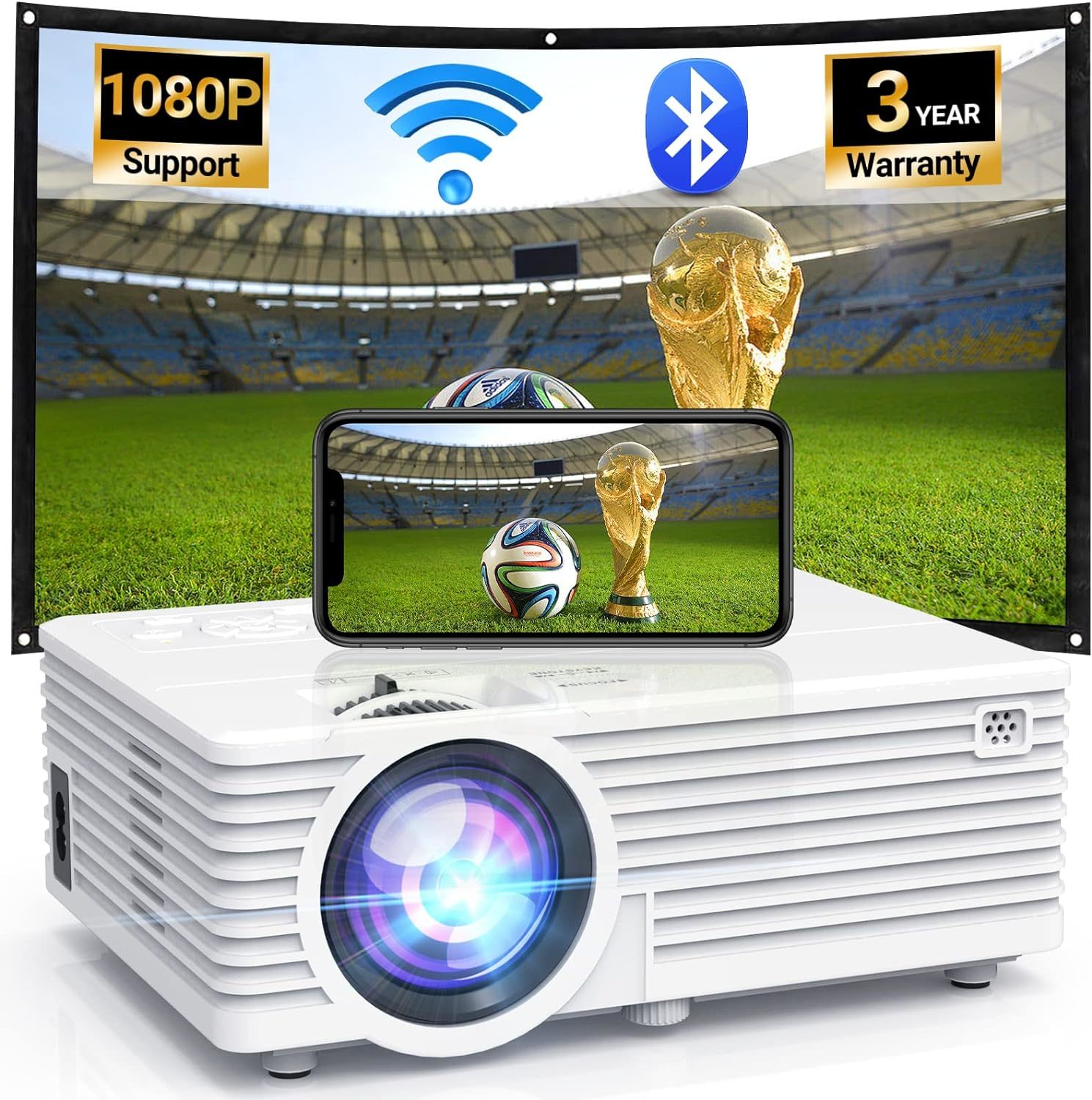 Updated Video Projector With Wifi And Bluetooth, Full Hd 1080P Support, ... - $51.96