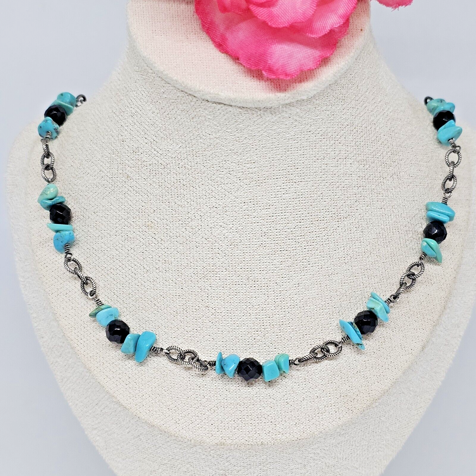 Silpada 925 Sterling Silver - Turquoise & Black Onyx Beaded Choker Necklace - $34.95