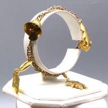Vintage Starter Charm Bracelet, Gold Tone Links Bangle with 5 Charms, Birthday - £25.60 GBP