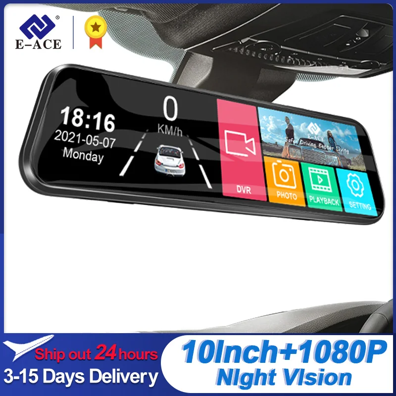 E-ACE 10 Inch Car DVR Mirror Video Recorder 1080P Touch Screen Dashcam For Car - £48.98 GBP+