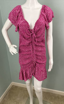 Women&#39;s Japna Pink Dot Ruched Smocked Ruffle-Hem Dress Sz Large - $16.73