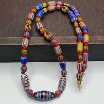 Chevron and White Heart Venetian Beads African Glass Beads Necklace #NC-102 - £38.05 GBP