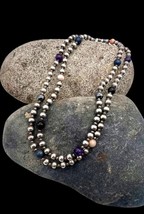 Sterling Silver Amethyst Lapis Onyx Multi Stone Ball Bead Beaded Necklace - £136.30 GBP