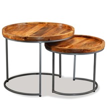 Side Table Set 2 Pieces Solid Mango Wood - £84.34 GBP