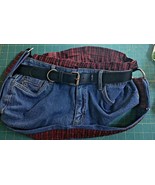 Handmade over the shoulder Jean Handbag Red Checker liner - £17.63 GBP