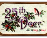25th December A Merry Christmas Holly Sparrow Embossed DB Postcard A16 - $4.90