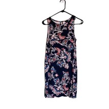 Ann Taylor Petite Size Xsp Navy Blue Floral Print Dress Sleeveless Keyhole Back - £10.99 GBP