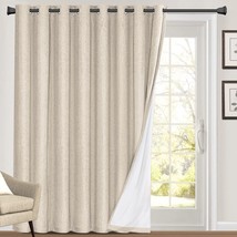 100% Blackout Linen Look Patio Door Curtain 84 Inches Long Extra Wide, Natural - £35.11 GBP