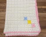 Vintage Pastel Crochet Baby Crib Blanket Pink Yellow Blue Cream 37.5”x41.5” - $20.89
