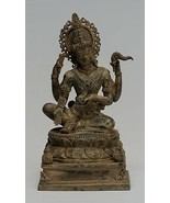Antique Java Style Indonesian Majapahit Seated Bronze Vishnu Statue - 29cm/12" - $1,060.63