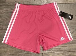 NWT $25 Adidas Girls Sz Large (14) Pink with White 3 Stripe Mesh Athletic Shorts - £13.66 GBP