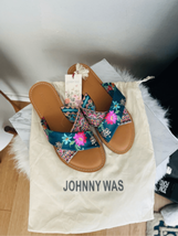 JOHNNY WAS Sonoma Slide Leather Sandal, Floral Retro Chic, Size 9, NWT - £110.36 GBP
