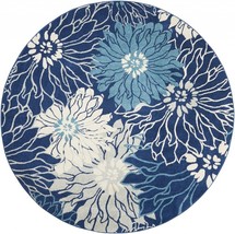 8 Blue And Ivory Round Floral Dhurrie Area Rug - €192,43 EUR