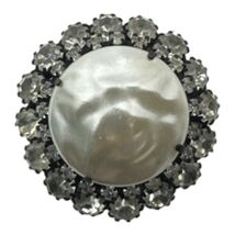 Vintage Rhinestone &amp; Faux Pearl Antique  Lapel Pin Brooch Statement Estate - $39.00