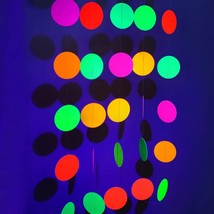Neon Paper Circles Garland Rave Black Light Birthday Decorations, Glow In The Da - £12.11 GBP