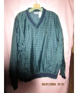 Vintage Jerzees Men Windbreaker Jacket Size L Blue Green Nylon V Neck - $17.00