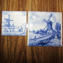 ceramic tiles blue &amp; white with windmills 3&quot; &amp; 4.25&quot; square (hall C) - £7.82 GBP