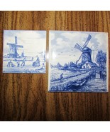 ceramic tiles blue &amp; white with windmills 3&quot; &amp; 4.25&quot; square (hall C) - £7.79 GBP