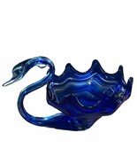 Vintage Large Hand Blown Art Glass Cobalt Blue Swan Center Piece Vase Tr... - $50.45 CAD