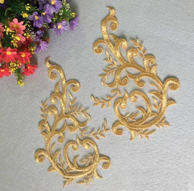 Gold bead fringe trim rhinestone bodice applique  Lace Applique Embroide... - $2.99
