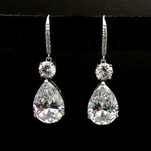 2Ct Pear Cut Simulated Diamond Teardrop Dangle Earrings 14K White Gold Plated - £58.75 GBP
