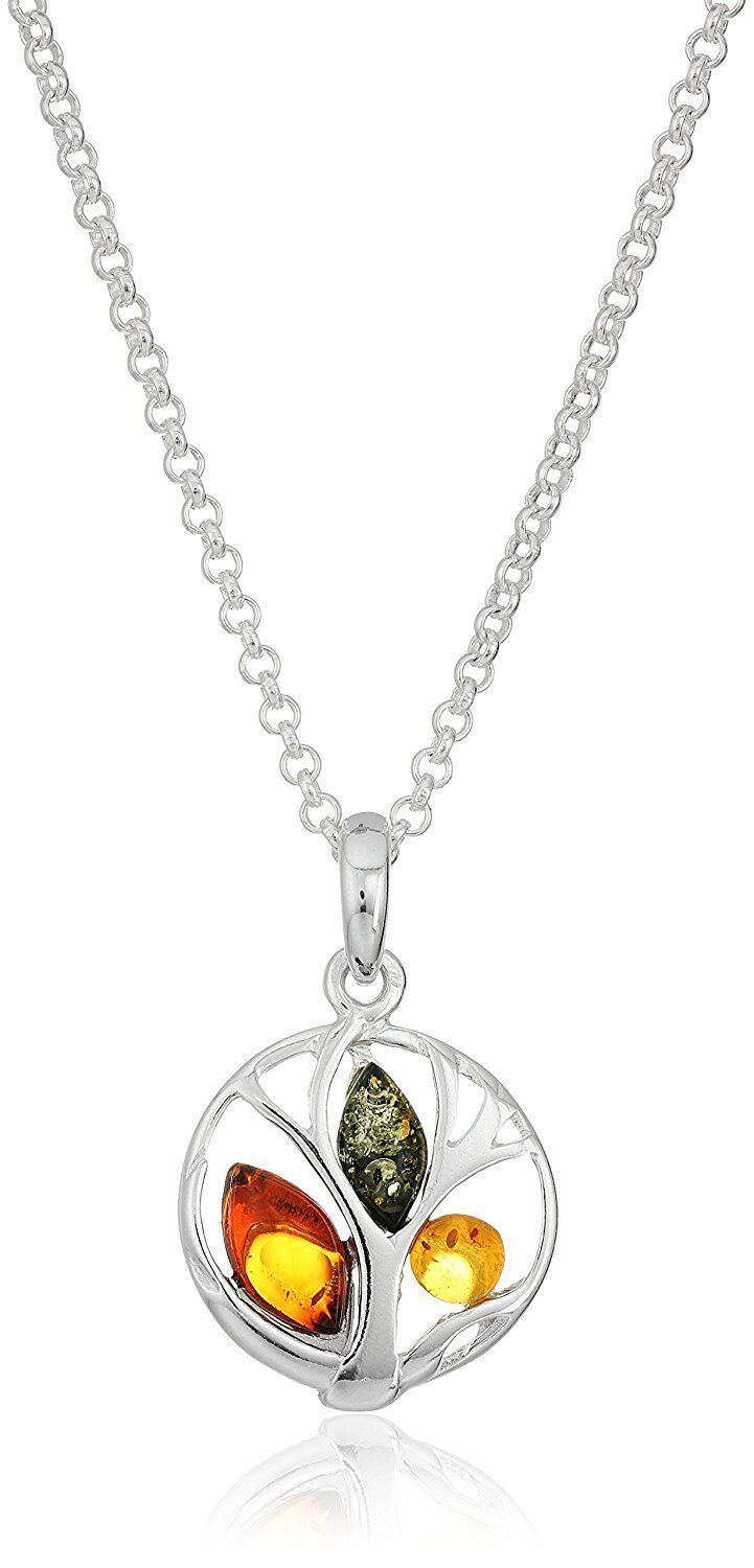 18&quot; Amazon Col. Multicolor Amber Sterling Silver Tree Pendant Chain Neck... - $22.42