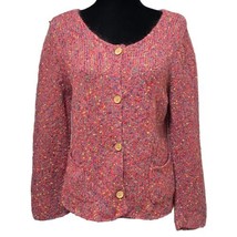 United Knitwear Pink Rainbow Dot Mohair Wool Blend Retro Cardigan Sweate... - $14.99