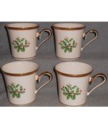 Set (4) Lenox HOLIDAY PATTERN 8 oz BONE CHINA Handled Mugs MADE IN USA - £78.72 GBP