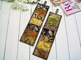 Handmade &quot;EARTH&quot; 2 Reversible Batik Patchwork Bookmarks - Student / Teacher Gift - £6.24 GBP
