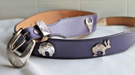 Vtg Leegin Silver Creek Collection  Leather Belt Southwestern Charms Purple sz30 - £8.88 GBP