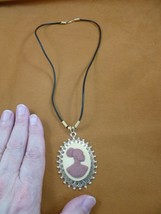 CA20-121) RARE African American LADY ivory + brown CAMEO brass pendant necklace - £27.87 GBP