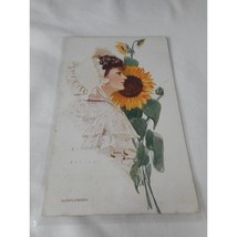 Vintage Postcard woman 1911 posted w/ stamp pretty lady Sunflower - $215.76 MXN