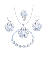 Anyco Jewelry Set 4Pcs White Round Stone Zircon 925 Silver Floral - $1,217.22 MXN