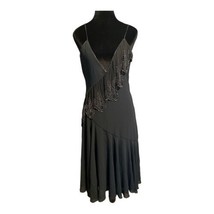 Vintage 1970s I.Magnin Sheer Crepe Sleeveless Beaded Cocktail Dress Noir Black - $118.52