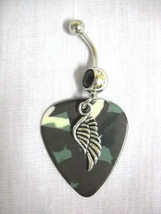 Angel Wing On Camo Guitar Pick 14g Black Cz Belly Button Ring Barbell - £4.73 GBP