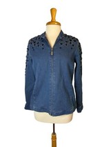 Bob Mackie Women&#39;s Wearable Art Blue Denim Zip Jacket Rhinestones Sz Small - £26.47 GBP