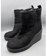 Torrid Black Wedge Ankle Boots US 9.5 WW Faux Suede Chunky - $26.03