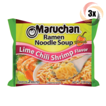 3x Bag Maruchan Instant Lime Chili Shrimp Ramen Noodles 3oz | Ready in 3... - £6.87 GBP