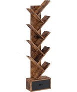 Rolanstar Tree Bookshelf With Drawer, 8 Shelf Rustic Brown, Home Office. - $90.93