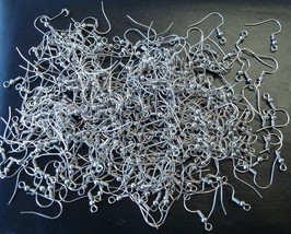 300 White gold plated fish hook earring wires open loop ball coil  FPH005C - $4.90