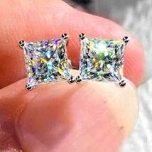 14k Gold Plated Silver 2.CT Princess Simulated ScrewBack Solitaire Stud Earrings - $30.84