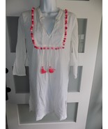 J. Crew Embroidered Linen Cotton Pompom Cover Up Tunic White Size XXS Wo... - $43.68 CAD