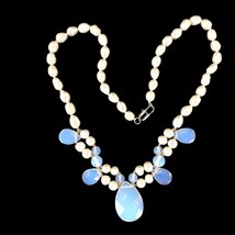 Luminous Opalite Opal Moonstone &amp; Freshwater Pearl 17&quot; Necklace, Estate Jewelry - £22.84 GBP
