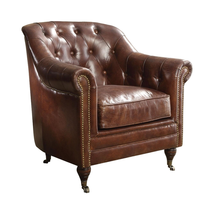 34&quot; Vintage Dark Brown Top Grain Leather And Brown Tufted... - £1,547.17 GBP