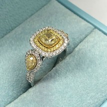 GIA Certified 2.05 Ct Natural Fancy Yellow Cushion Diamond Ring 18k White Gold - £4,350.89 GBP